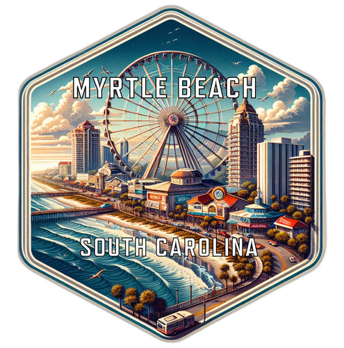 Myrtle Beach South Carolina Souvenir Travel Destination Die Cut Hexagon Fridge Magnet 4-Inch