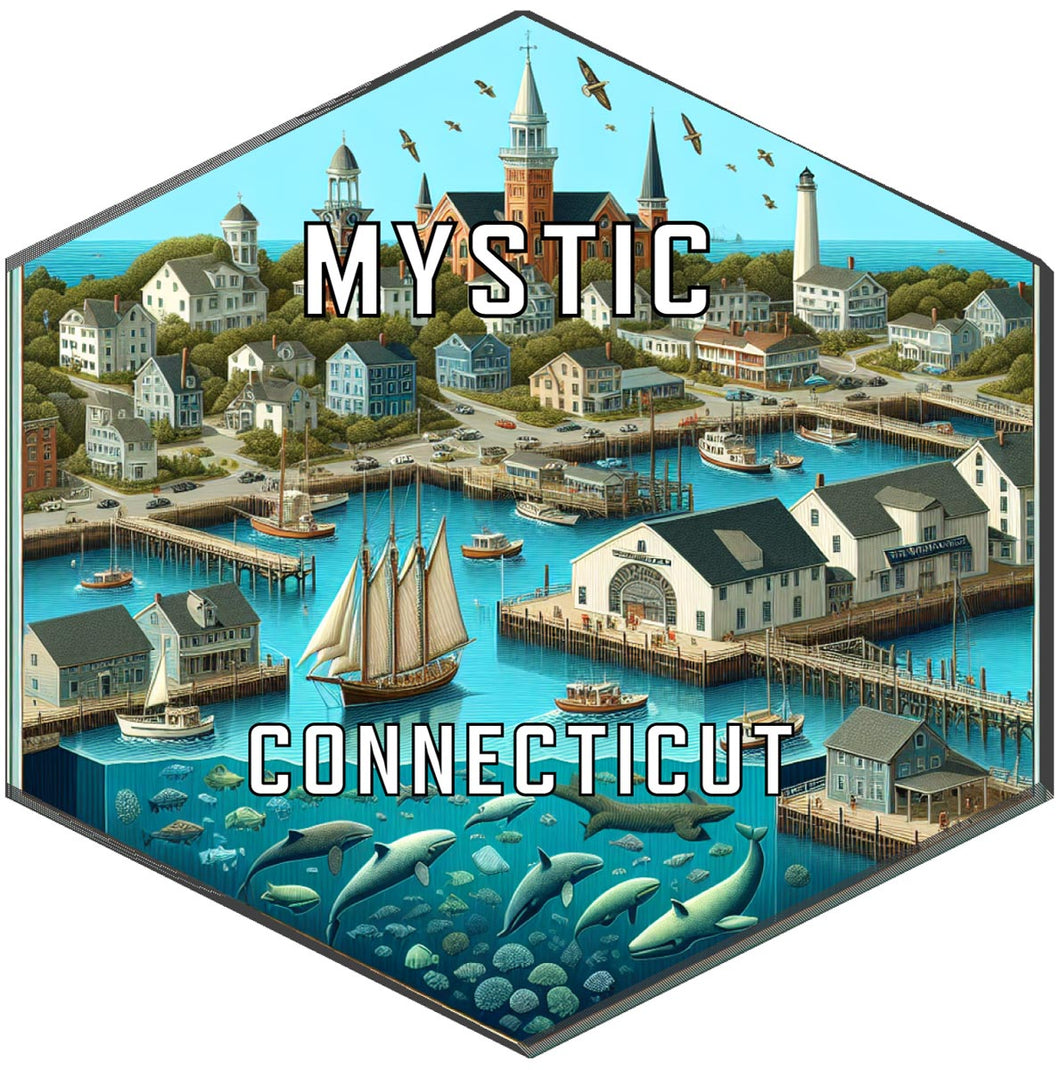 Mystic Connecticut Souvenir Travel Destination Die Cut Hexagon Fridge Magnet 6-Inch