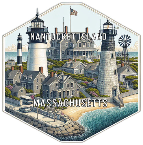 Nantucket Island Massachusetts Souvenir Travel Destination Die Cut Hexagon Fridge Magnet 2-Inch