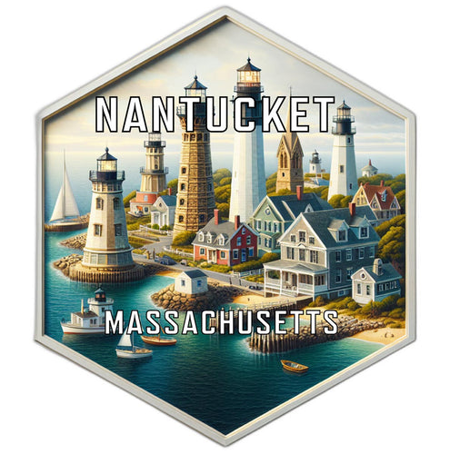 Nantucket Massachusetts Souvenir Travel Destination Die Cut Hexagon Fridge Magnet 2-Inch