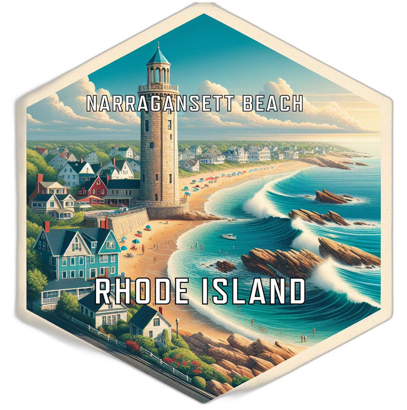 Narragansett Beach Rhode Island Souvenir Travel Destination Die Cut Hexagon Fridge Magnet 2-Inch