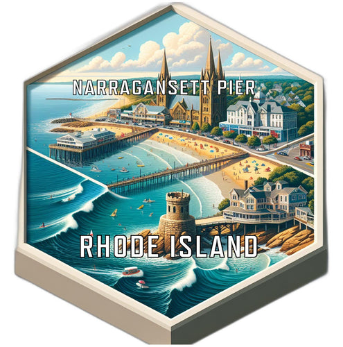 Narragansett Pier Rhode Island Souvenir Travel Destination Die Cut Hexagon Fridge Magnet 6-Inch