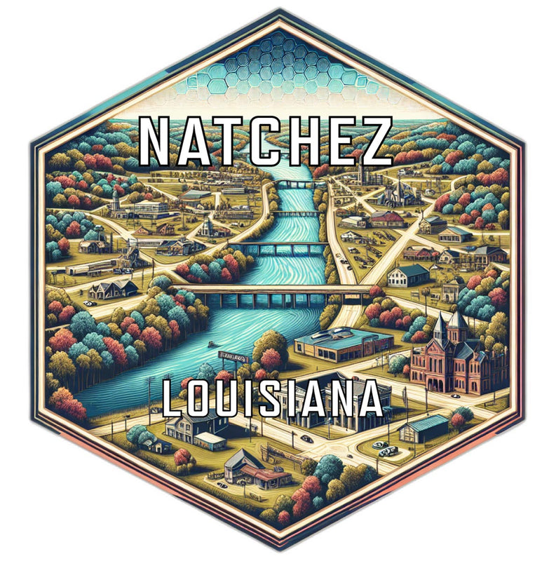 Natchez Louisiana Souvenir Travel Destination Die Cut Hexagon Fridge Magnet 2-Inch