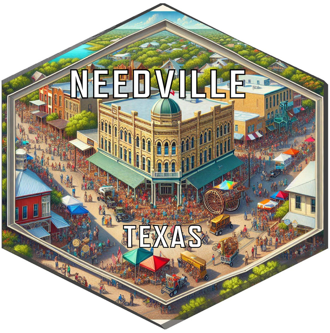 Needville Texas Souvenir Travel Destination Die Cut Hexagon Fridge Magnet 6-Inch
