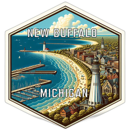 New Buffalo Michigan Souvenir Travel Destination Die Cut Hexagon Fridge Magnet 2-Inch