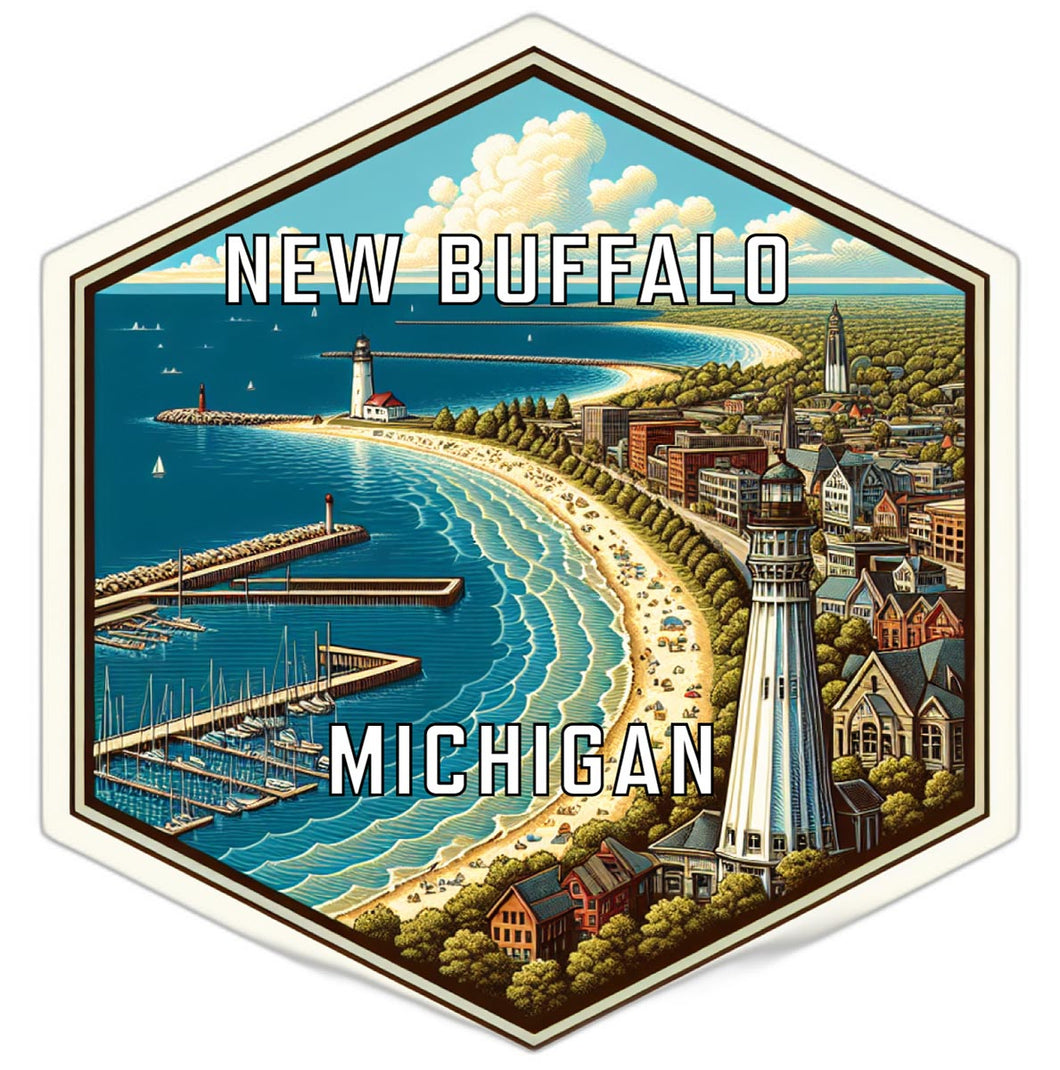 New Buffalo Michigan Souvenir Travel Destination Die Cut Hexagon Fridge Magnet 2-Inch