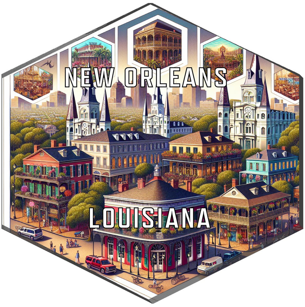 New Orleans Louisiana Souvenir Travel Destination Die Cut Hexagon Fridge Magnet 2-Inch