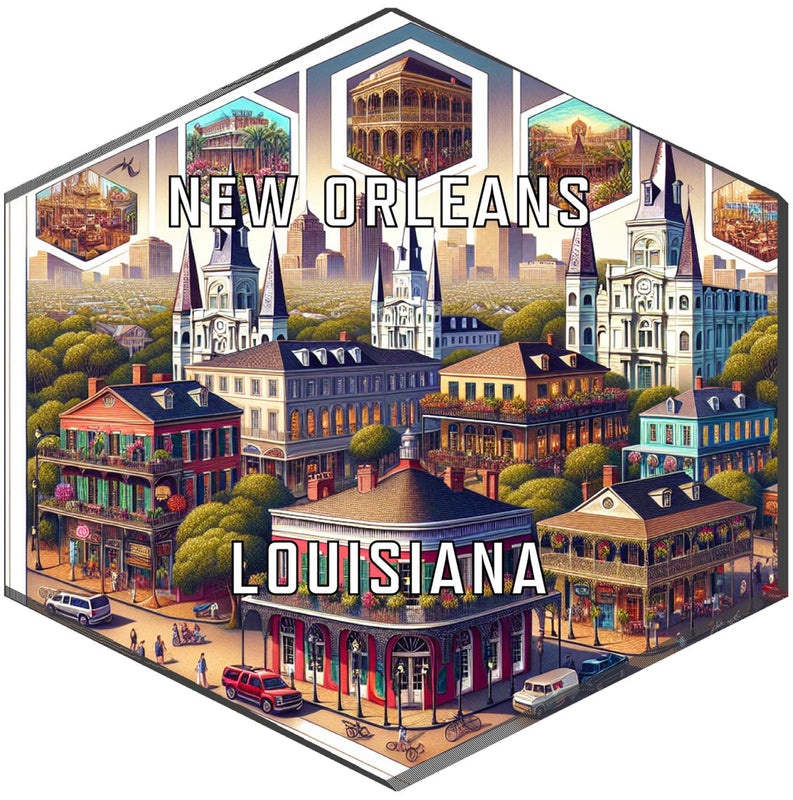 New Orleans Louisiana Souvenir Travel Destination Die Cut Hexagon Fridge Magnet 2-Inch