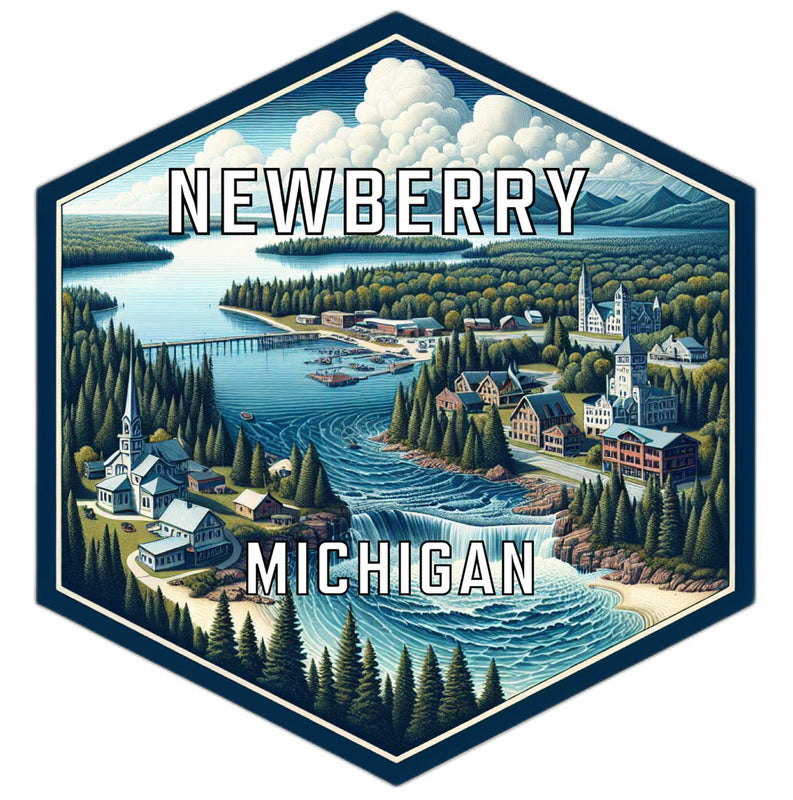 Newberry Michigan Souvenir Travel Destination Die Cut Hexagon Fridge Magnet 2-Inch