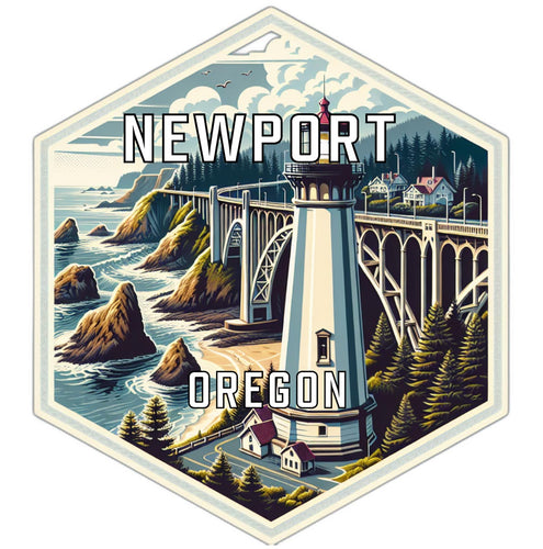 Newport Oregon Souvenir Travel Destination Die Cut Hexagon Fridge Magnet 6-Inch