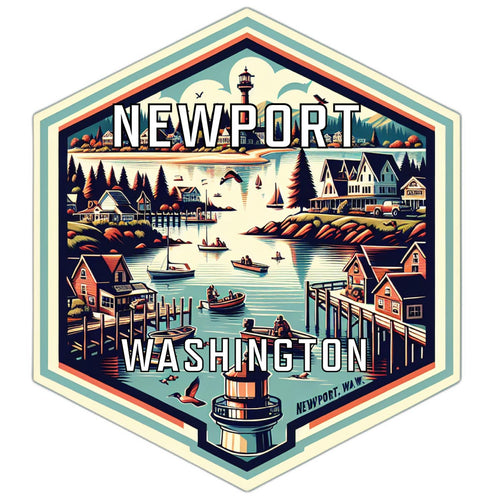 Newport Washington Souvenir Travel Destination Die Cut Hexagon Fridge Magnet 2-Inch
