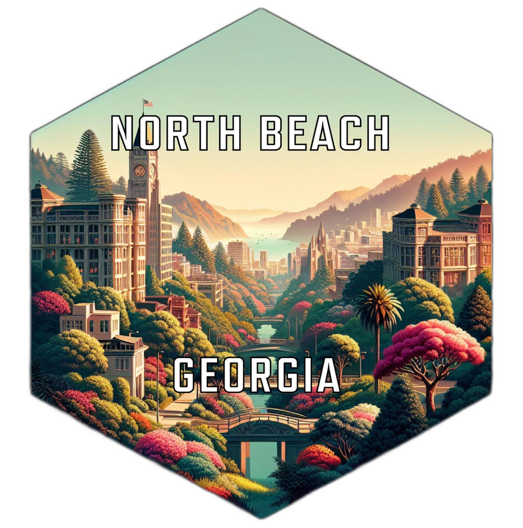 North Beach Georgia Souvenir Travel Destination Die Cut Hexagon Fridge Magnet 6-Inch
