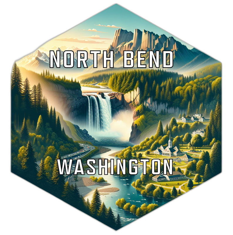 North Bend Washington Souvenir Travel Destination Die Cut Hexagon Fridge Magnet 6-Inch