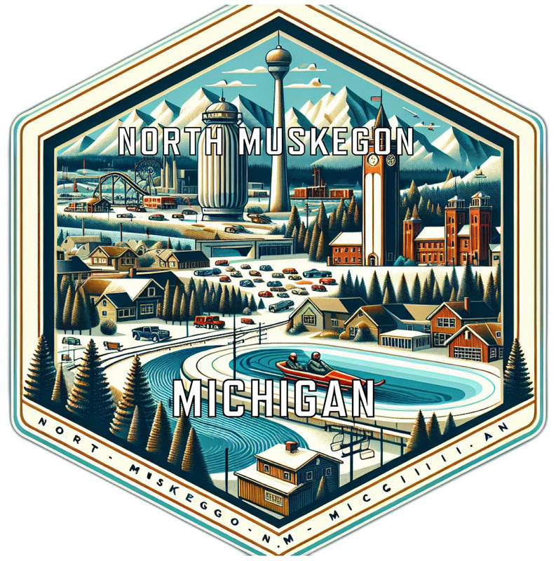 North Muskegon Michigan Souvenir Travel Destination Die Cut Hexagon Fridge Magnet 6-Inch