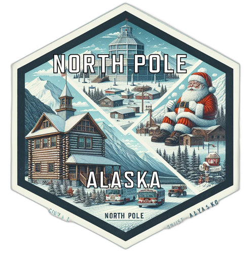 North Pole Alaska Souvenir Travel Destination Die Cut Hexagon Fridge Magnet 6-Inch