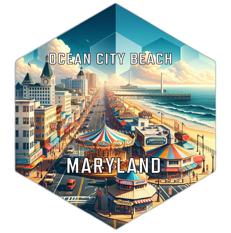 Ocean City Beach Maryland Souvenir Travel Destination Die Cut Hexagon Fridge Magnet 2-Inch