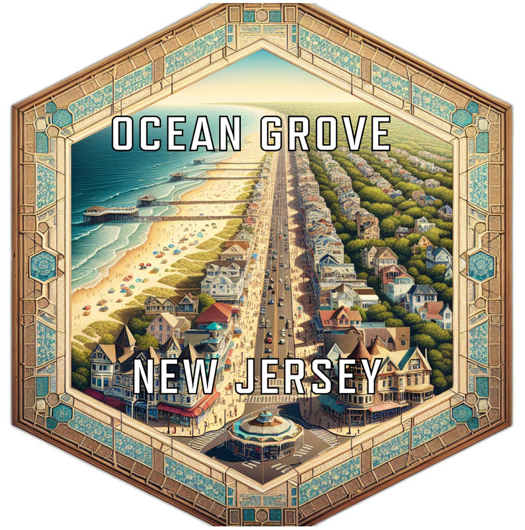 Ocean Grove New Jersey Souvenir Travel Destination Die Cut Hexagon Fridge Magnet 2-Inch
