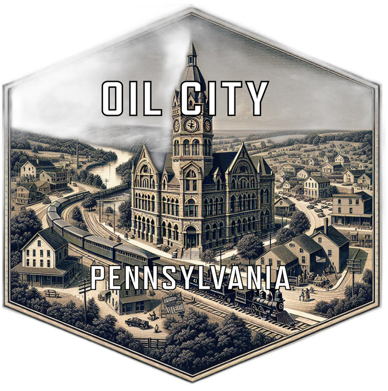 Oil City Pennsylvania Souvenir Travel Destination Die Cut Hexagon Fridge Magnet 2-Inch