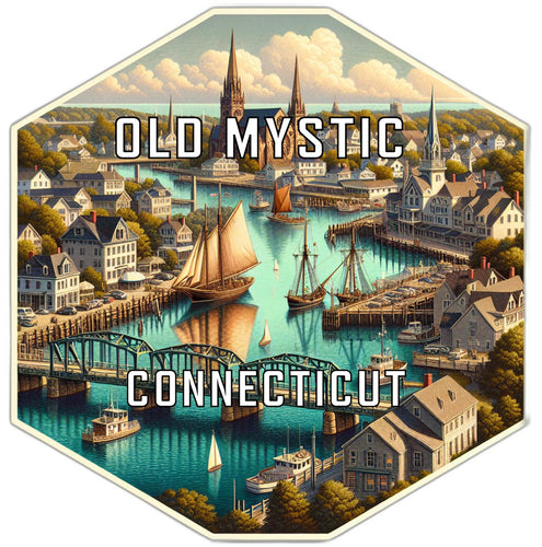 Old Mystic Connecticut Souvenir Travel Destination Die Cut Hexagon Fridge Magnet 2-Inch