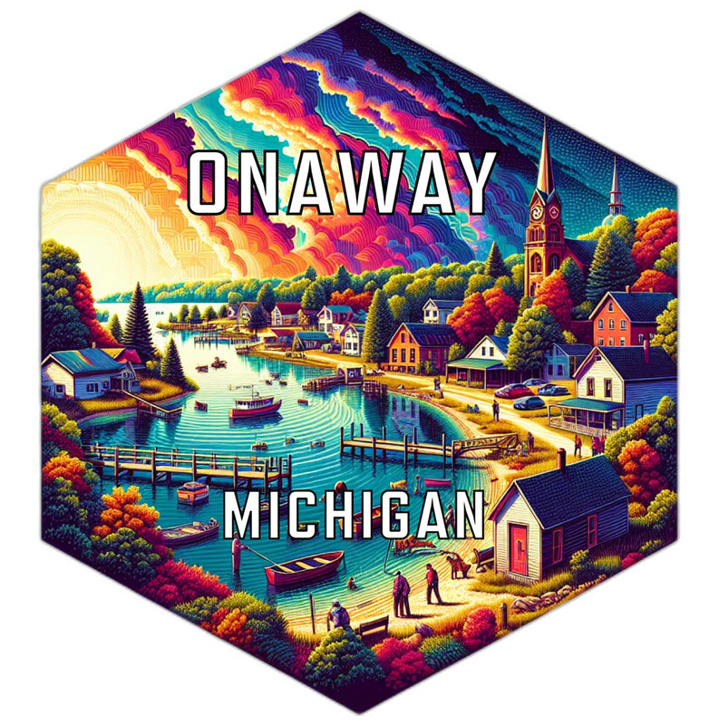 Onaway Michigan Souvenir Travel Destination Die Cut Hexagon Fridge Magnet 2-Inch