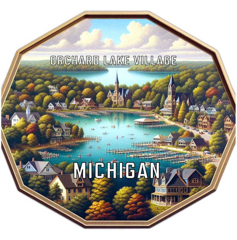 Orchard Lake Village Michigan Souvenir Travel Destination Die Cut Hexagon Fridge Magnet 6-Inch