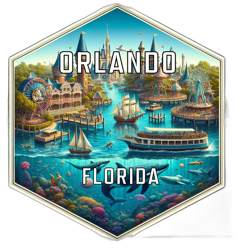 Orlando Florida Souvenir Travel Destination Die Cut Hexagon Fridge Magnet 2-Inch
