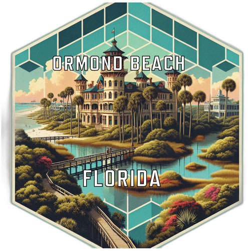 Ormond Beach Florida Souvenir Travel Destination Die Cut Hexagon Fridge Magnet 6-Inch