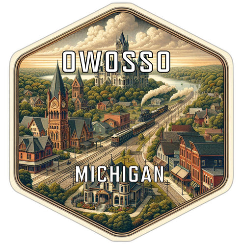 Owosso Michigan Travel Destination Souvenir Vinyl Decal Sticker 6-Inch