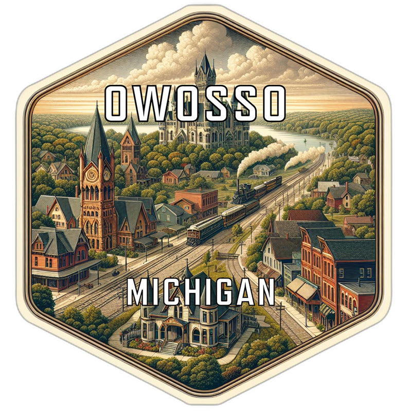 Owosso Michigan Souvenir Travel Destination Die Cut Hexagon Fridge Magnet 4-Inch