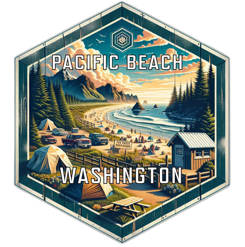 Pacific Beach Washington Souvenir Travel Destination Die Cut Hexagon Fridge Magnet 6-Inch
