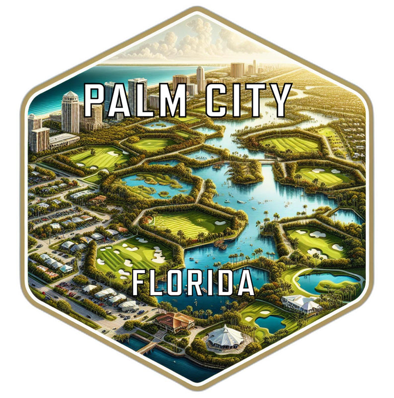 Palm City Florida Souvenir Travel Destination Die Cut Hexagon Fridge Magnet 2-Inch