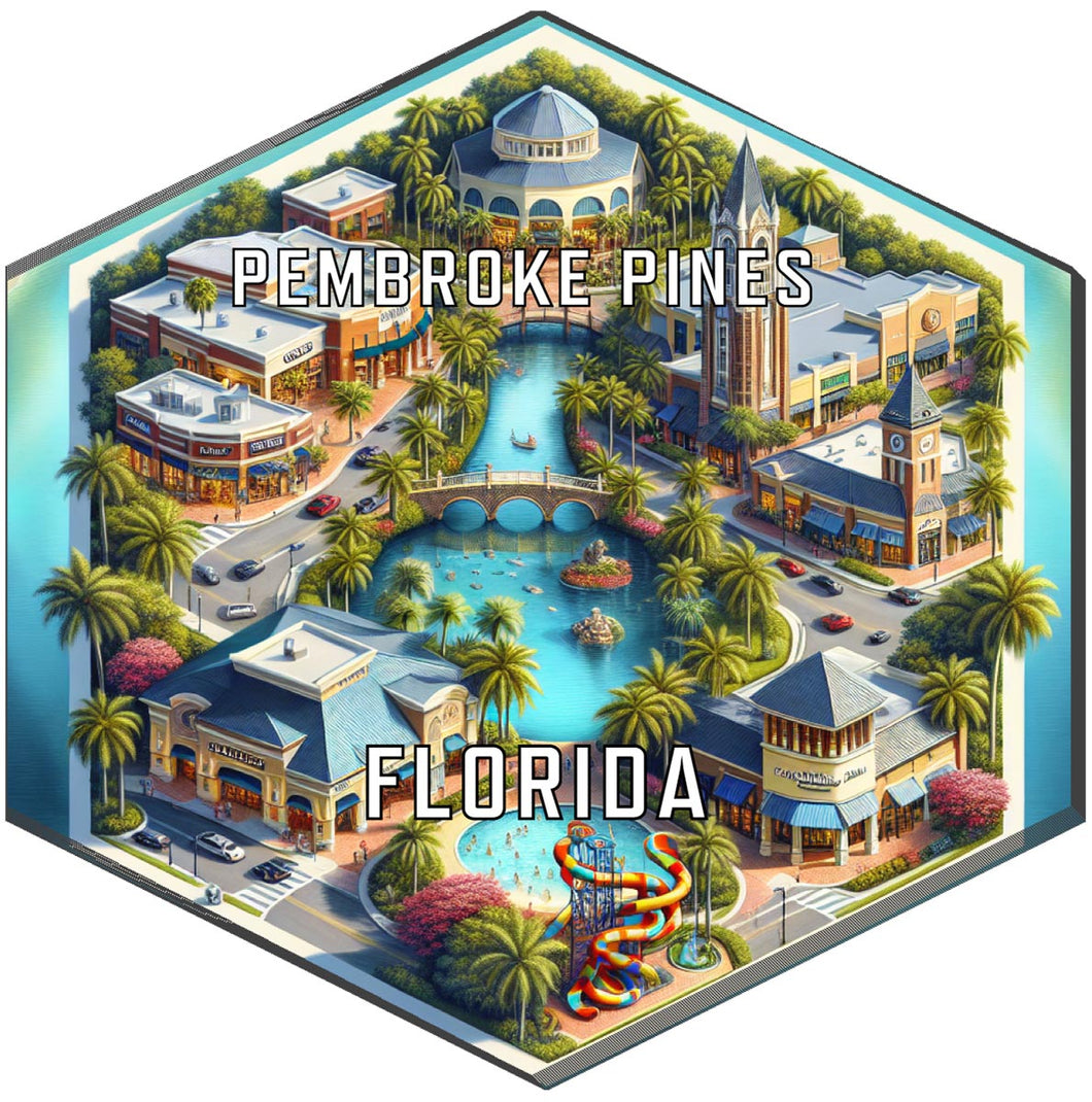 Pembroke Pines Florida Souvenir Travel Destination Die Cut Hexagon Fridge Magnet 2-Inch