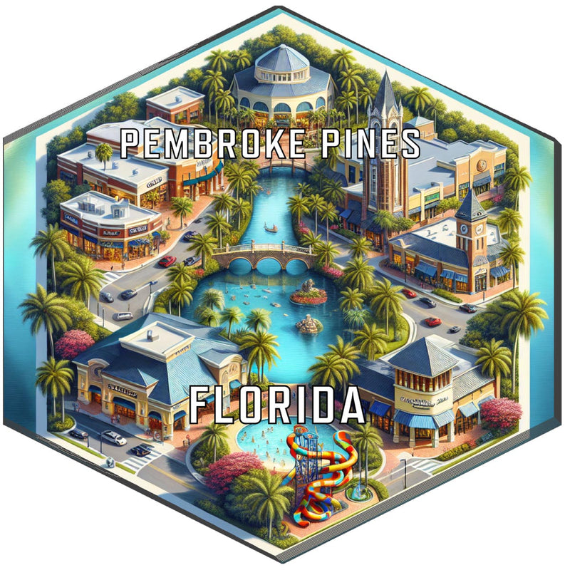 Pembroke Pines Florida Souvenir Travel Destination Die Cut Hexagon Fridge Magnet 2-Inch
