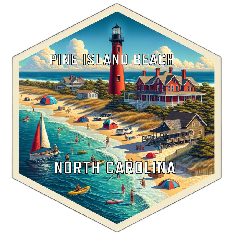 Pine Island Beach North Carolina Souvenir Travel Destination Die Cut Hexagon Fridge Magnet 2-Inch