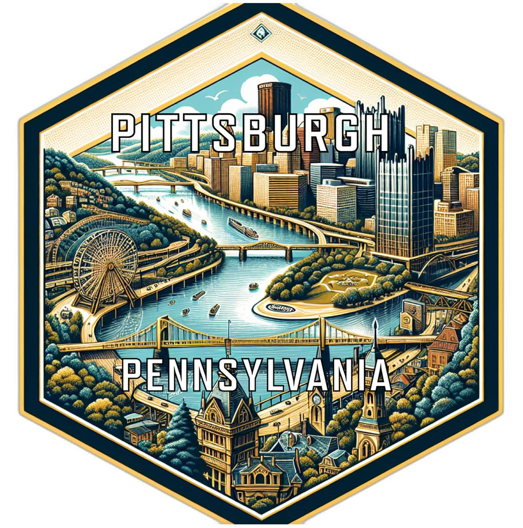 Pittsburgh Pennsylvania Souvenir Travel Destination Die Cut Hexagon Fridge Magnet 6-Inch
