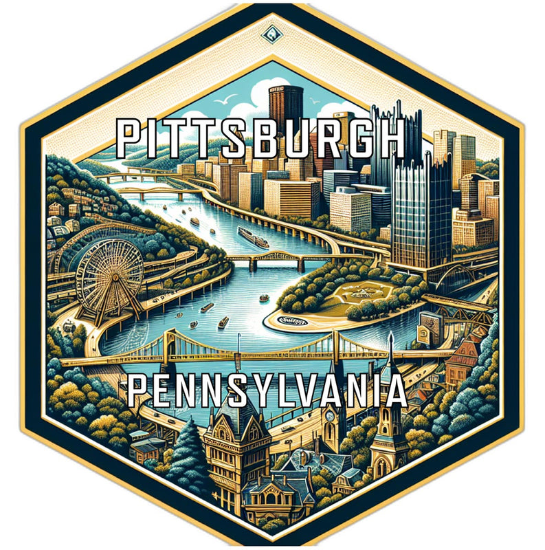 Pittsburgh Pennsylvania Souvenir Travel Destination Die Cut Hexagon Fridge Magnet 6-Inch