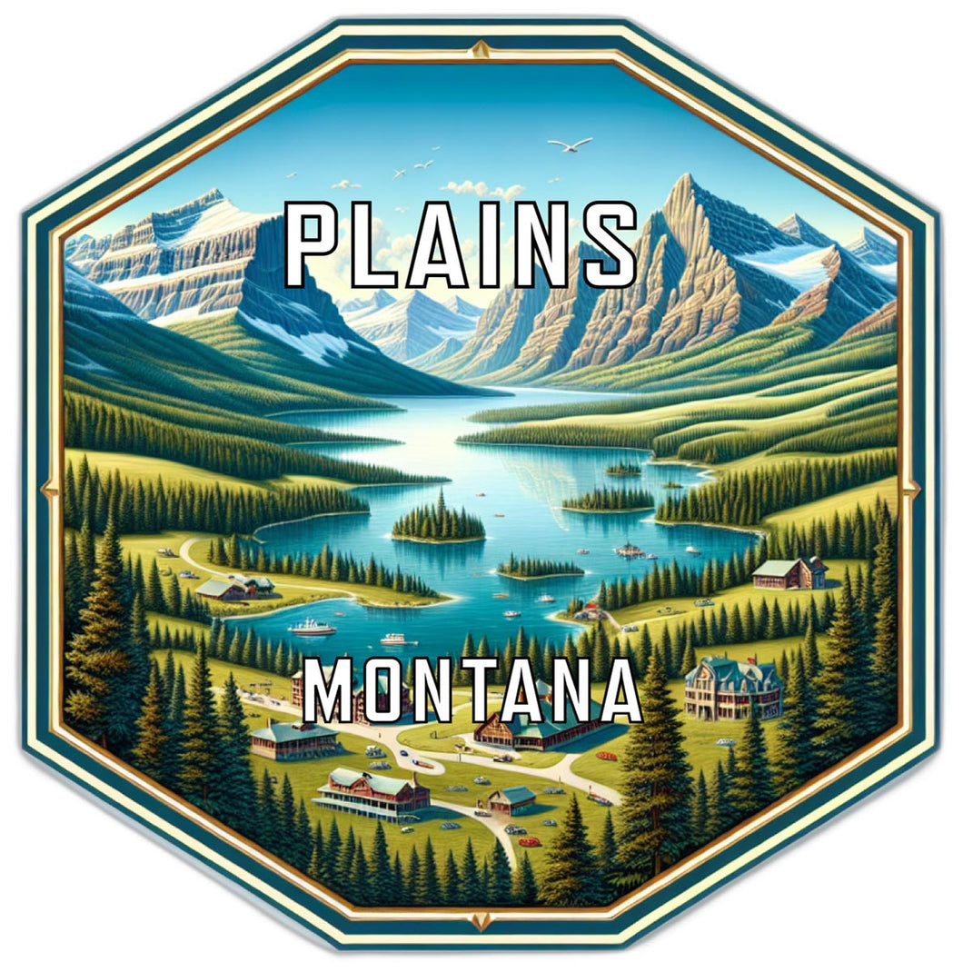 Plains Montana Souvenir Travel Destination Die Cut Hexagon Fridge Magnet 2-Inch