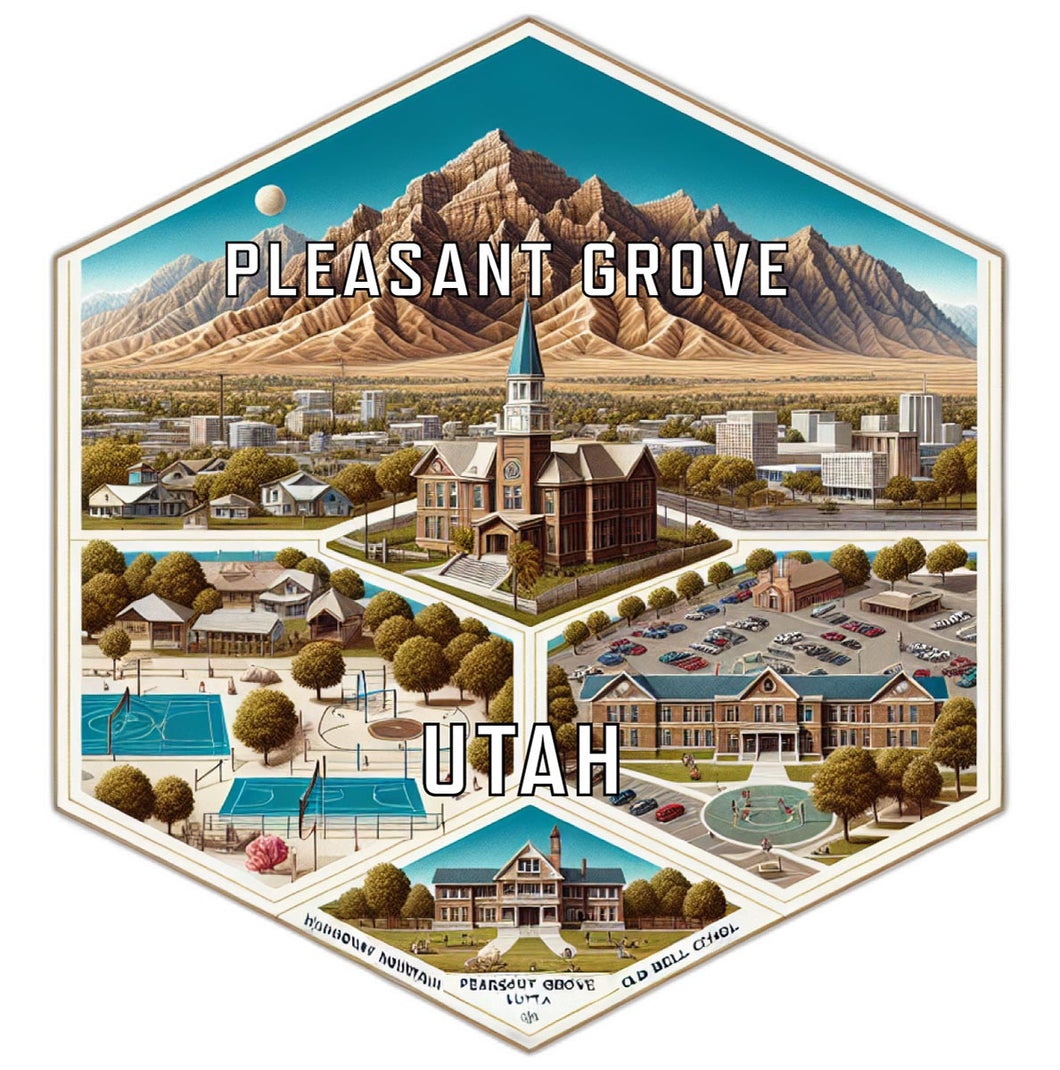 Pleasant Grove Utah Souvenir Travel Destination Die Cut Hexagon Fridge Magnet 2-Inch