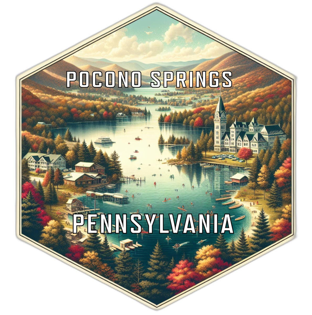 Pocono Springs Pennsylvania Souvenir Travel Destination Die Cut Hexagon Fridge Magnet 6-Inch