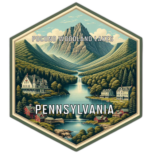 Pocono Woodland Lakes Pennsylvania Souvenir Travel Destination Die Cut Hexagon Fridge Magnet 2-Inch