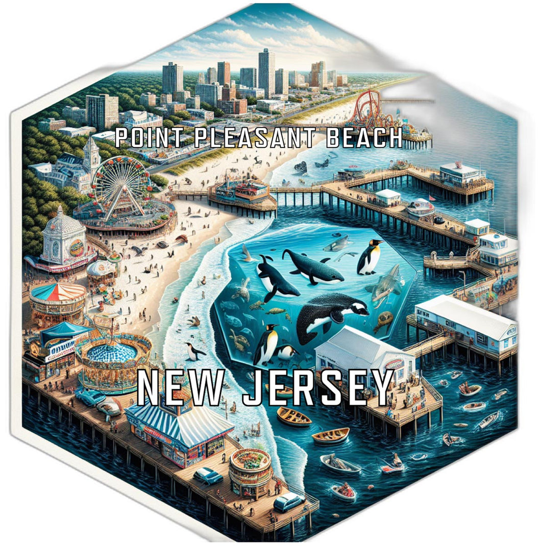 Point Pleasant Beach New Jersey Souvenir Travel Destination Die Cut Hexagon Fridge Magnet 6-Inch