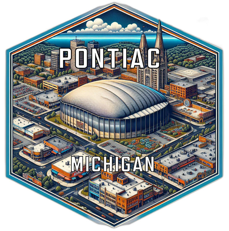Pontiac Michigan Souvenir Travel Destination Die Cut Hexagon Fridge Magnet 2-Inch
