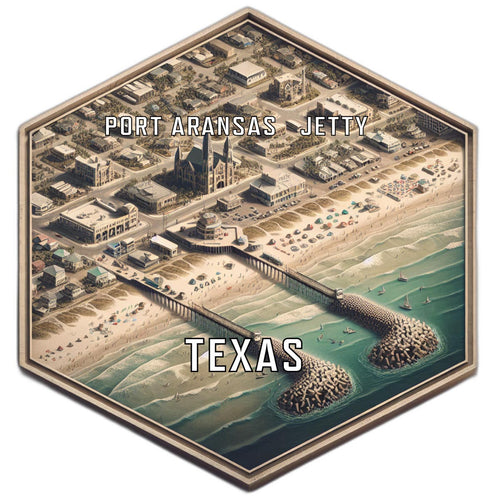 Port Aransas Jetty Texas Souvenir Travel Destination Die Cut Hexagon Fridge Magnet 2-Inch