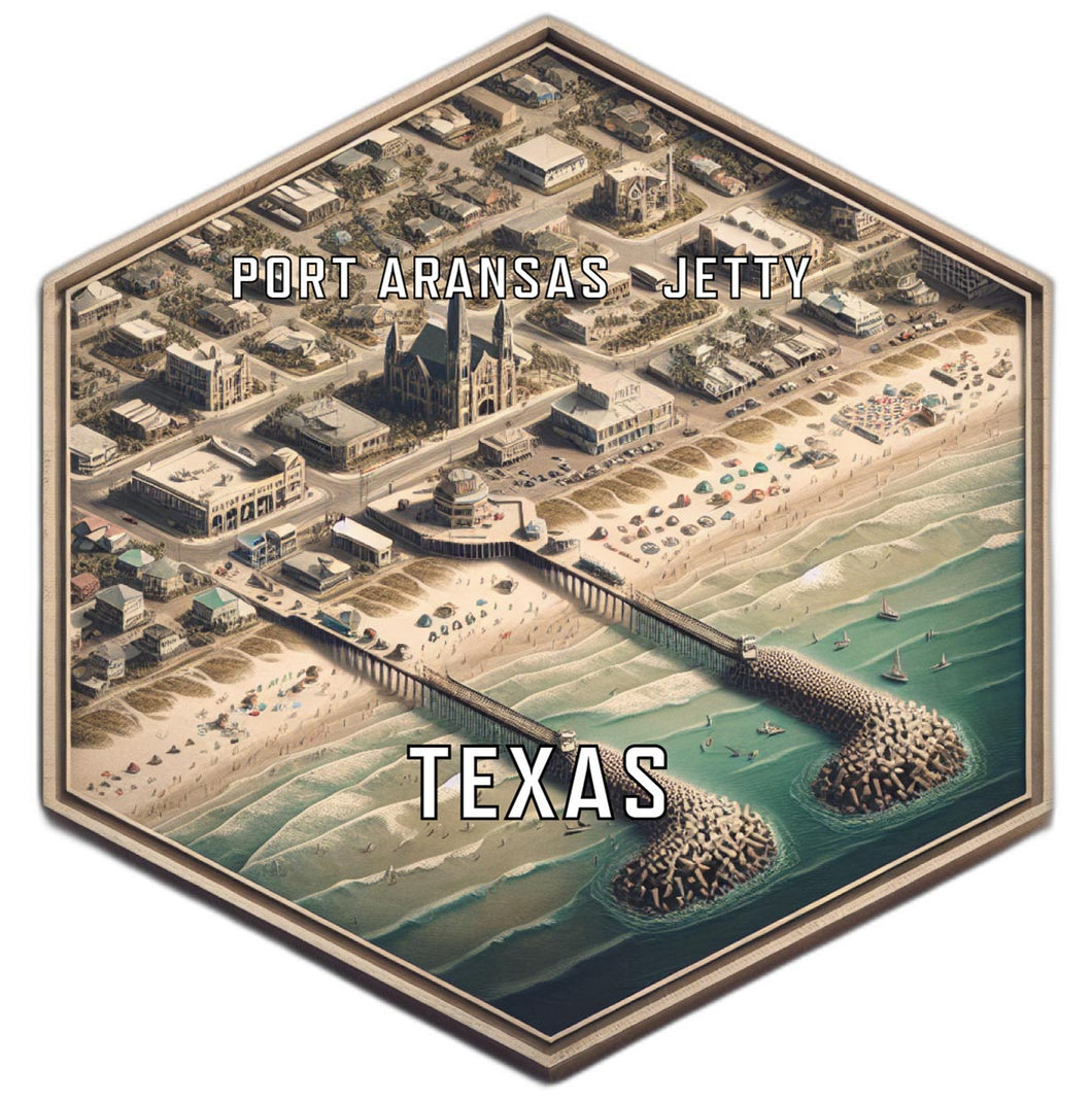 Port Aransas Jetty Texas Souvenir Travel Destination Die Cut Hexagon Fridge Magnet 2-Inch