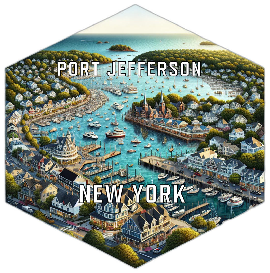 Port Jefferson New York Souvenir Travel Destination Die Cut Hexagon Fridge Magnet 6-Inch