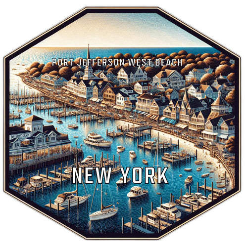 Port Jefferson West Beach New York Travel Destination Souvenir Vinyl Decal Sticker 2-Inch