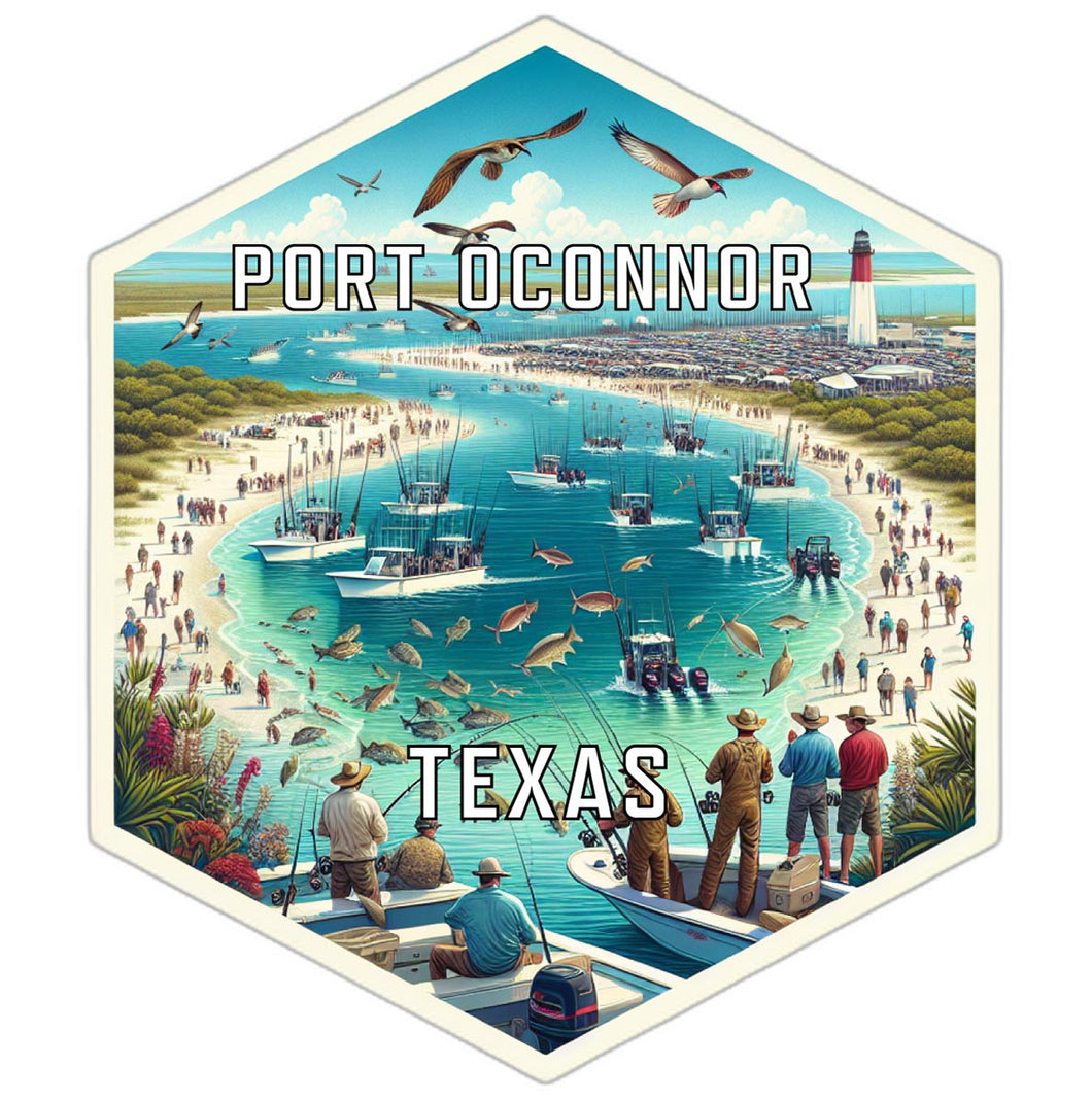 Port O Connor Texas Souvenir Travel Destination Die Cut Hexagon Fridge Magnet 2-Inch