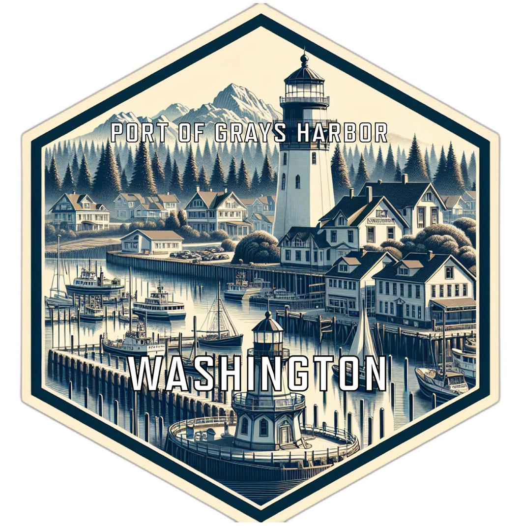 Port Of Grays Harbor Washington Souvenir Travel Destination Die Cut Hexagon Fridge Magnet 6-Inch