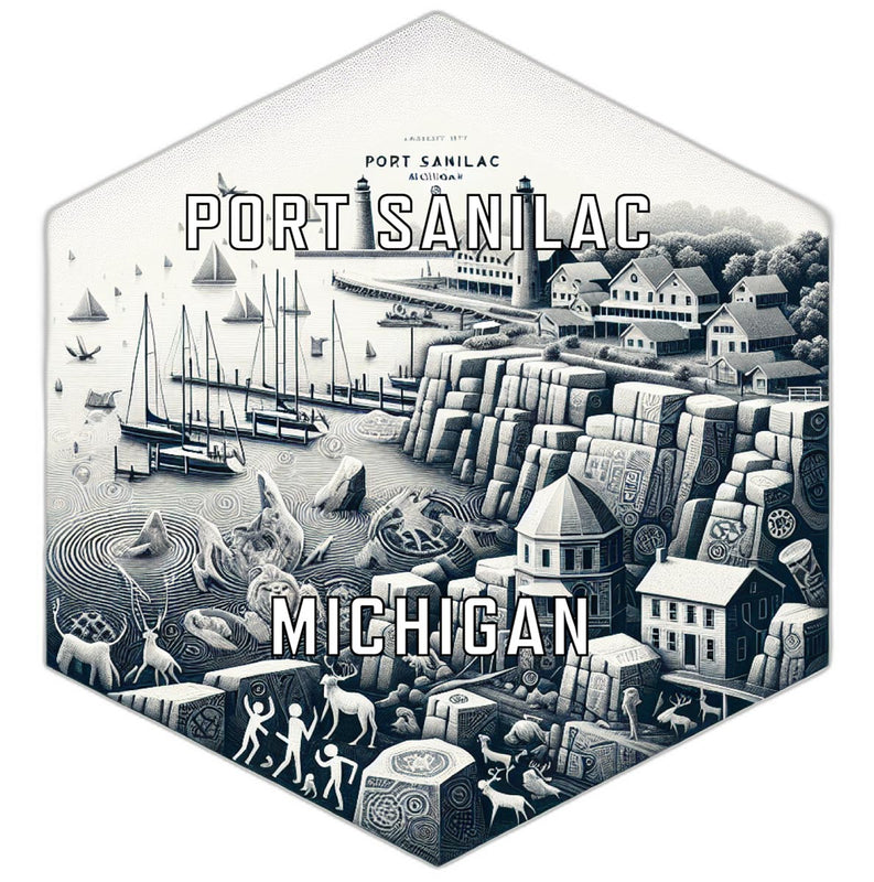 Port Sanilac Michigan Souvenir Travel Destination Die Cut Hexagon Fridge Magnet 6-Inch