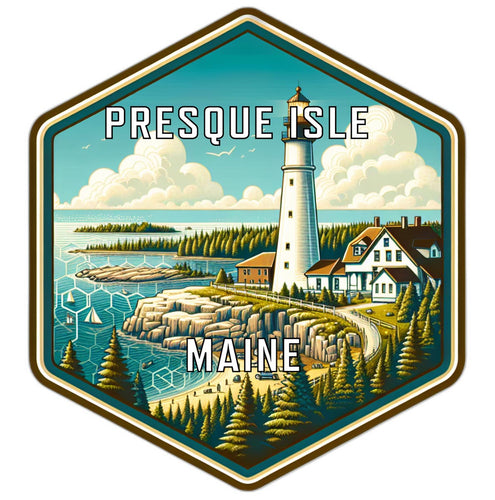 Presque Isle Maine Souvenir Travel Destination Die Cut Hexagon Fridge Magnet 2-Inch
